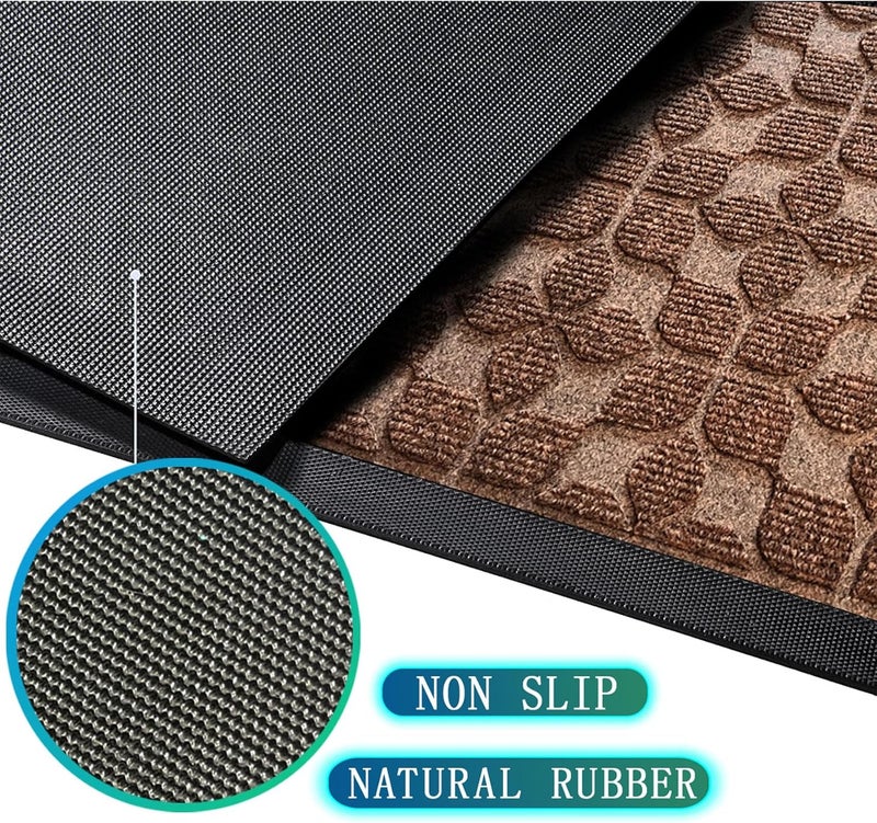 Bulijojo Outdoor Indoor Entrance Doormats,Durable Heavy Duty Welcome Mat,Thick Absorbent Natural Rubber Non Slip Mat,Easy Clean Entryway Rug 17"x30" Geometric Brown, - Image 2
