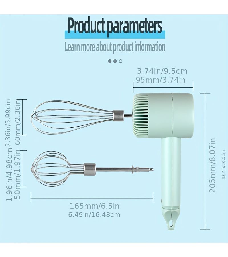 White 3 Speed USB Rechargeable Handheld Electric Eggbeater And Cake Mixer Portable Handheld Whisk Stand Mixer With 2 Stainless Steel Whisks Lightweight For Baking Cookies Muffins Cakes - Image 2