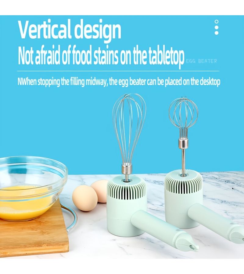 White 3 Speed USB Rechargeable Handheld Electric Eggbeater And Cake Mixer Portable Handheld Whisk Stand Mixer With 2 Stainless Steel Whisks Lightweight For Baking Cookies Muffins Cakes - Image 3