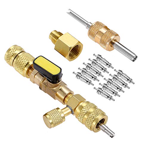 SURIEEN R410A R22 Valve Core Remover Installer Tool with Dual Size SAE 14  516 Port for R410 R32 R22 R12 R407 R404 R600 HVAC System with Valve Cores and Removal Tool