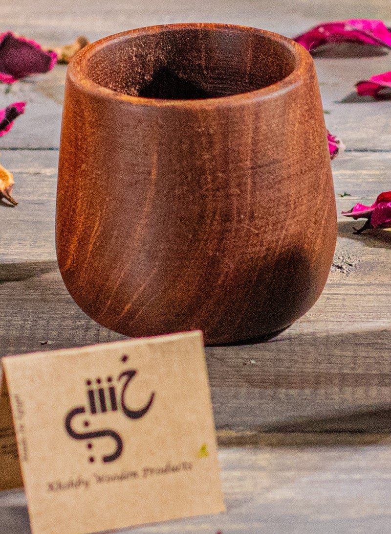 كوب خشبي مصنوع يدويا من الخشب الطبيعي، كوب شرب للشاي والقهوه والحليب والعصير مصنوع من خشب السرسوع  - Image 1