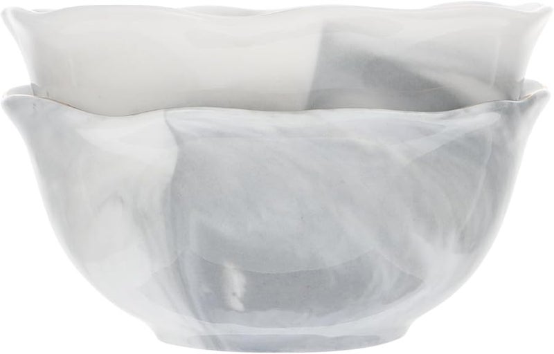 Marble Pattern Ceramic Rice Bowls Set Of 2 Gray Irregular Porcelain Soup And Salad Bowls - Image 1
