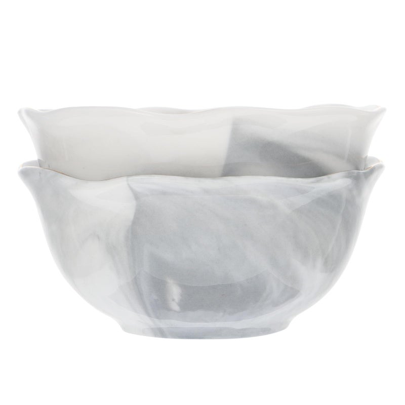 Marble Pattern Ceramic Rice Bowls Set Of 2 Gray Irregular Porcelain Soup And Salad Bowls - Image 2