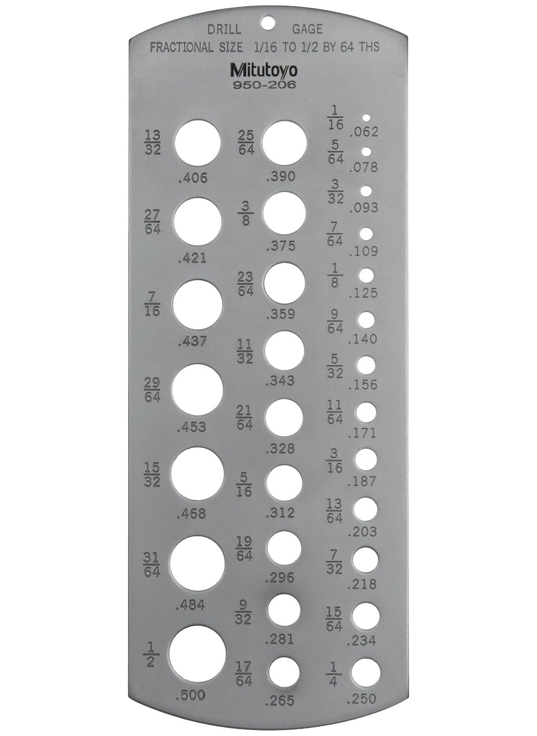 Mitutoyo Mitutoyo 950206 Fractional Drill Gage 116  12 
