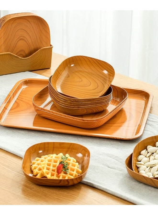 EETU 15 Pcs Wood Grain Plates,Wood Texture Reusable Appetizer and Dessert Plates Set,Heavy Duty Elegant and Sturdy Design Plates Eco Friendly Dinner Plates for Dishes Snack,Dessert,Salad Serving,Housewarming - Image 5