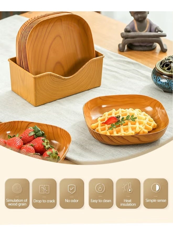 EETU 15 Pcs Wood Grain Plates,Wood Texture Reusable Appetizer and Dessert Plates Set,Heavy Duty Elegant and Sturdy Design Plates Eco Friendly Dinner Plates for Dishes Snack,Dessert,Salad Serving,Housewarming - Image 3