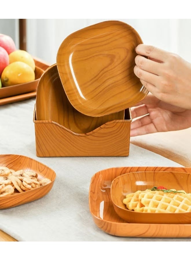 EETU 15 Pcs Wood Grain Plates,Wood Texture Reusable Appetizer and Dessert Plates Set,Heavy Duty Elegant and Sturdy Design Plates Eco Friendly Dinner Plates for Dishes Snack,Dessert,Salad Serving,Housewarming - Image 2
