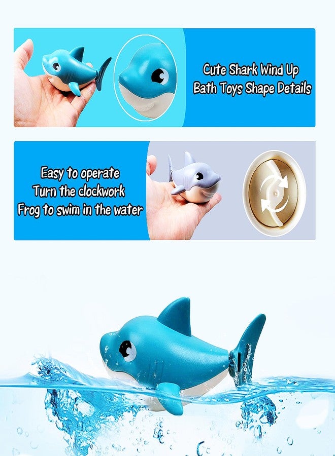 Saurawan Ocean Shark Toy Set, 2 Pcs Wind Up Bath Toys for Toddlers 3-5, Swimming Bathtub and Floating Pool Plaything, Water Table Accessories, Easter and Christmas Favors - Image 2