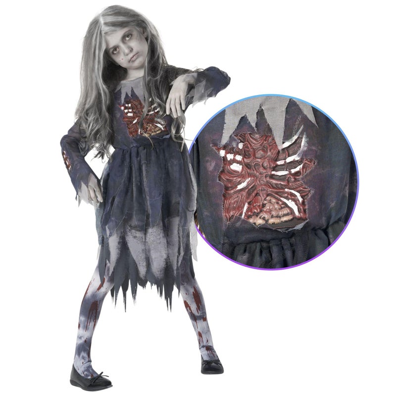 Morph Zombie Costume for Girls Scary Kids Zombie Bride Outfit Halloween Dress Up for Children Medium