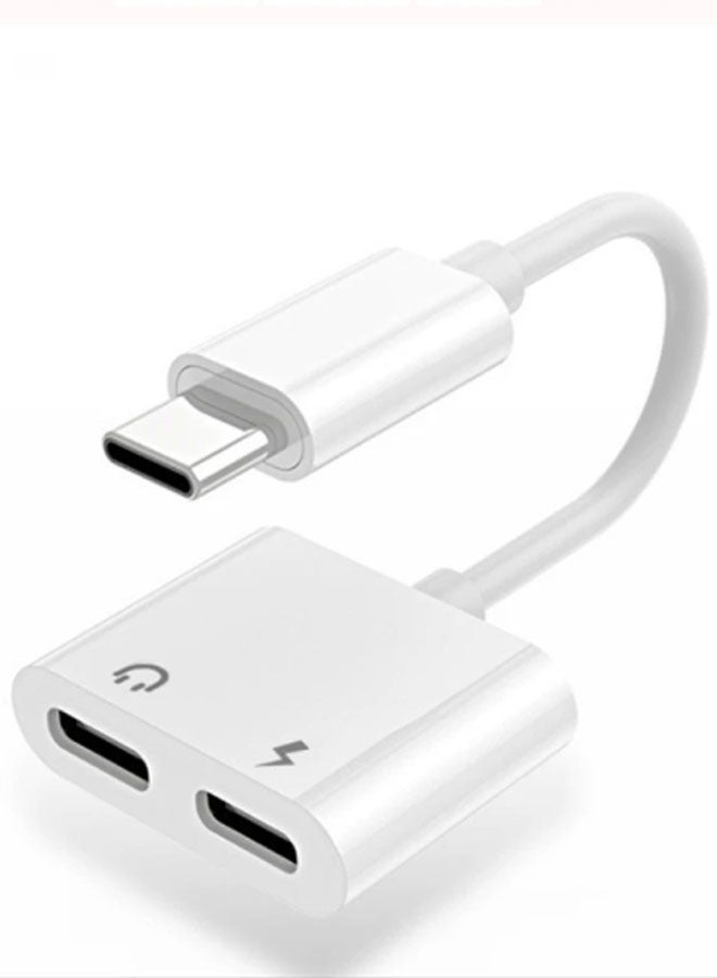 CF USB-C to Dual USB-C Port Audio and Charging 2-in-1 Adapter Extender (No Power Required) Charging Audio Sync Connector (White) - Image 1