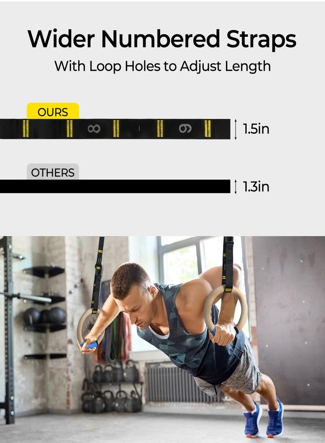 PACEARTH Gymnastics Rings 32mm Wooden Olympic Rings Support 1500lbs Locked Carabiners 9ft Double-Layer Numbered Straps Non-Slip Gym Rings for Home Gym Full Body Workout - Image 5