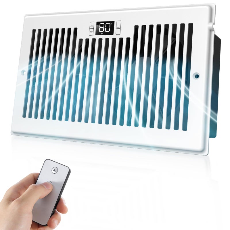 VELLEE Quiet Register Booster Fan Fits 6 x 10 DUCT OPENING CUTOUT 10Speed Smart Heating Cooling AC Vent Booster Fan wRemote Control Thermostat Control White Corded