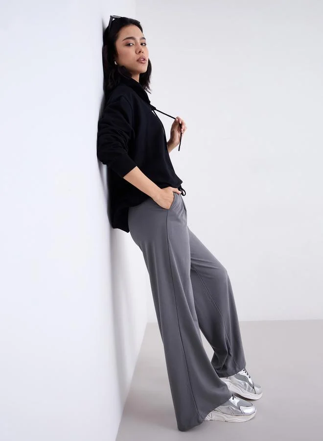 Styli Styli Grey Wide Leg Jogger with Pleat Detail