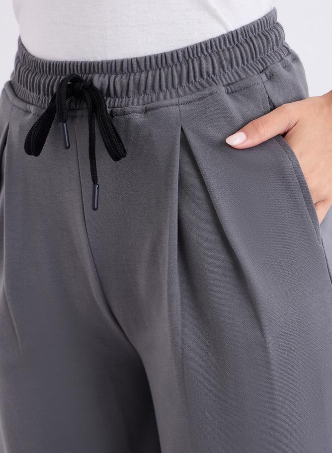 ستايلي بنطلون رياضي واسع الساق رمادي مع تفاصيل ثنيات - Image 4