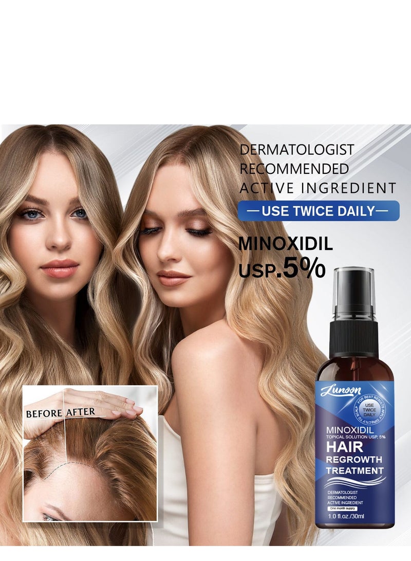 LUNOON Minoxidil Hair Regrowth Treatment - Growth Spray For Men and Women , 5% Minoxidil Hair Serum For Stronger Thicker Longer Hair Help to Stop Thinning and Loss Hair 30ml - Image 2