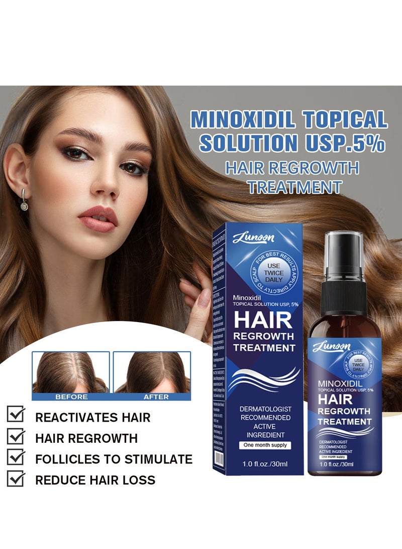 LUNOON Minoxidil Hair Regrowth Treatment - Growth Spray For Men and Women , 5% Minoxidil Hair Serum For Stronger Thicker Longer Hair Help to Stop Thinning and Loss Hair 30ml - Image 4