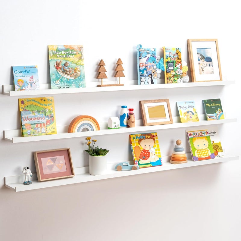 Streem Sheesham Wood Floating Shelves, Wall Shelves Set of 3, Picture Shelf Photo Ledge Shelves for Bathroom Kitchen and Bedroom,Livingroom & Office (White, 56 inch) - Image 5