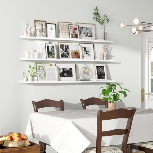 Streem Sheesham Wood Floating Shelves, Wall Shelves Set of 3, Picture Shelf Photo Ledge Shelves for Bathroom Kitchen and Bedroom,Livingroom & Office (White, 56 inch) - Image 3