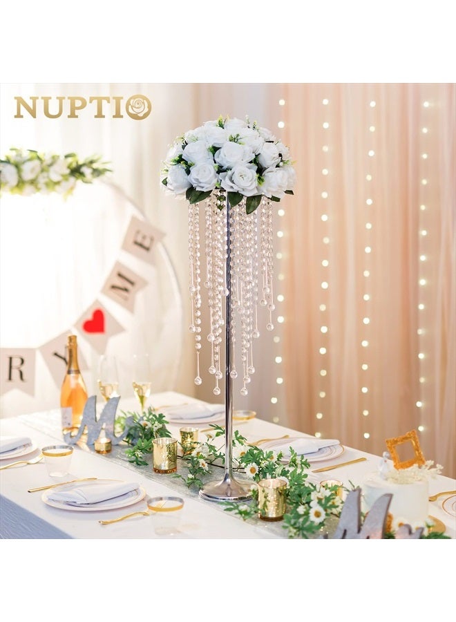 NUPTIO مزهرية فضية لمركز الزفاف: 2 قطعة بارتفاع 29.5 بوصة قاعدة زهور كريستالية للطاولات ترتيب زهور معدنية أنيقة لحفلات الزفاف وحفلات عيد الميلاد وذكرى الزواج واستقبال الزفاف وزينة المنزل - Image 2