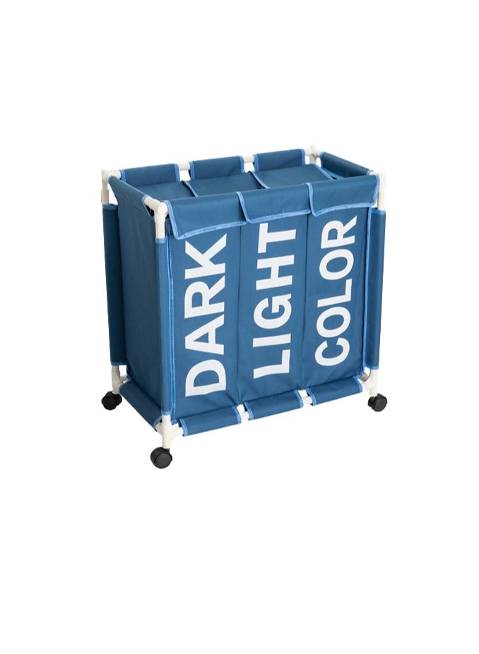 Foldable Laundry Basket Waterproof 3 Section Oxford Cloth Laundry Basket with Wheels and Sturdy Plastic Bracket - Image 1