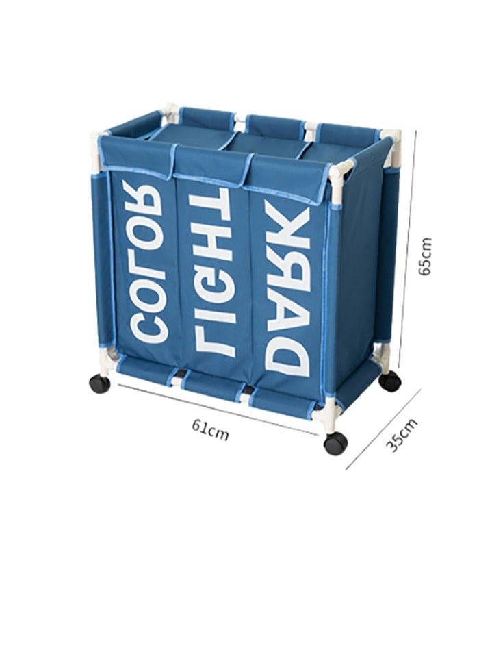 Foldable Laundry Basket Waterproof 3 Section Oxford Cloth Laundry Basket with Wheels and Sturdy Plastic Bracket - Image 2