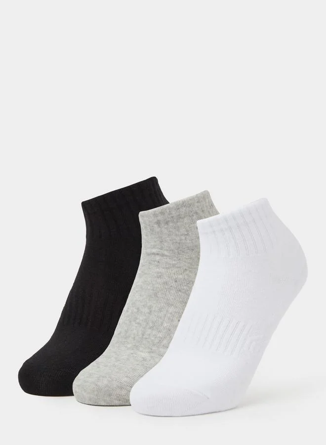 ستايلي Pack of 3 - Multi-Color Solid Ribbed Cuff Ankle Socks