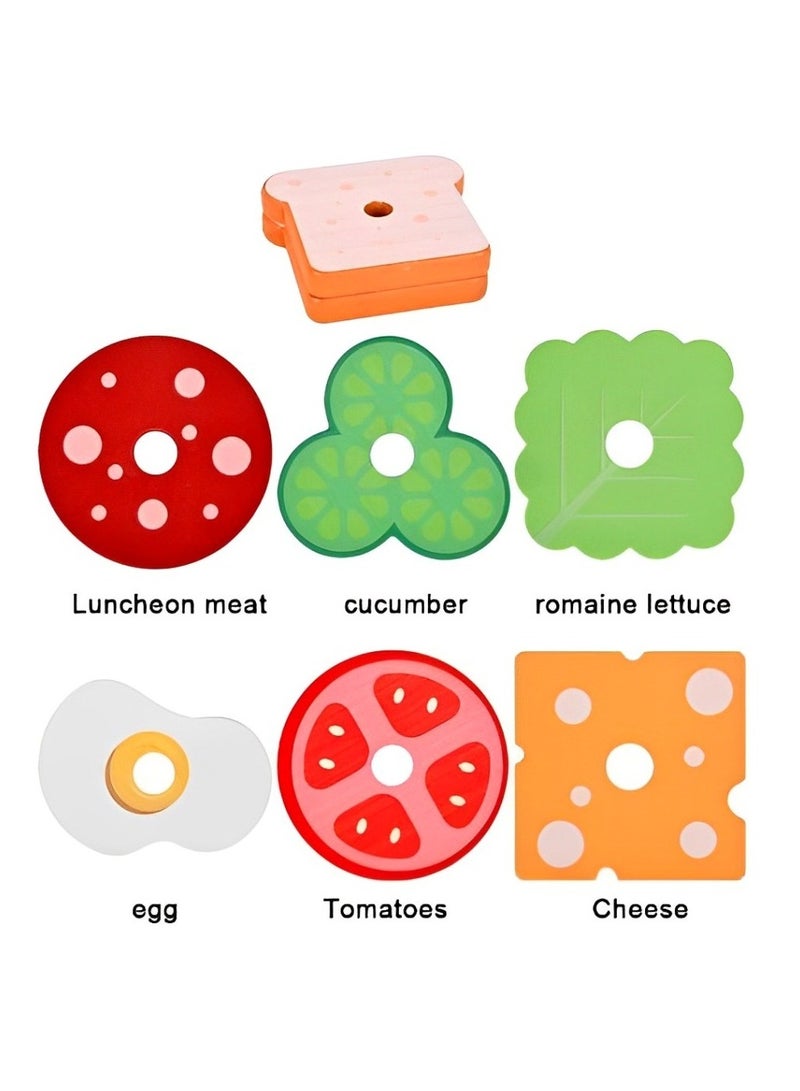 Wooden Pretend Play Puzzle Blocks Toy for Kids, Includes Different Materials to Make Sandwiches Stacking, Children Use the Blocks to Finish the Food, Montessori Educational Blocks Toy for Toddlers - Image 4