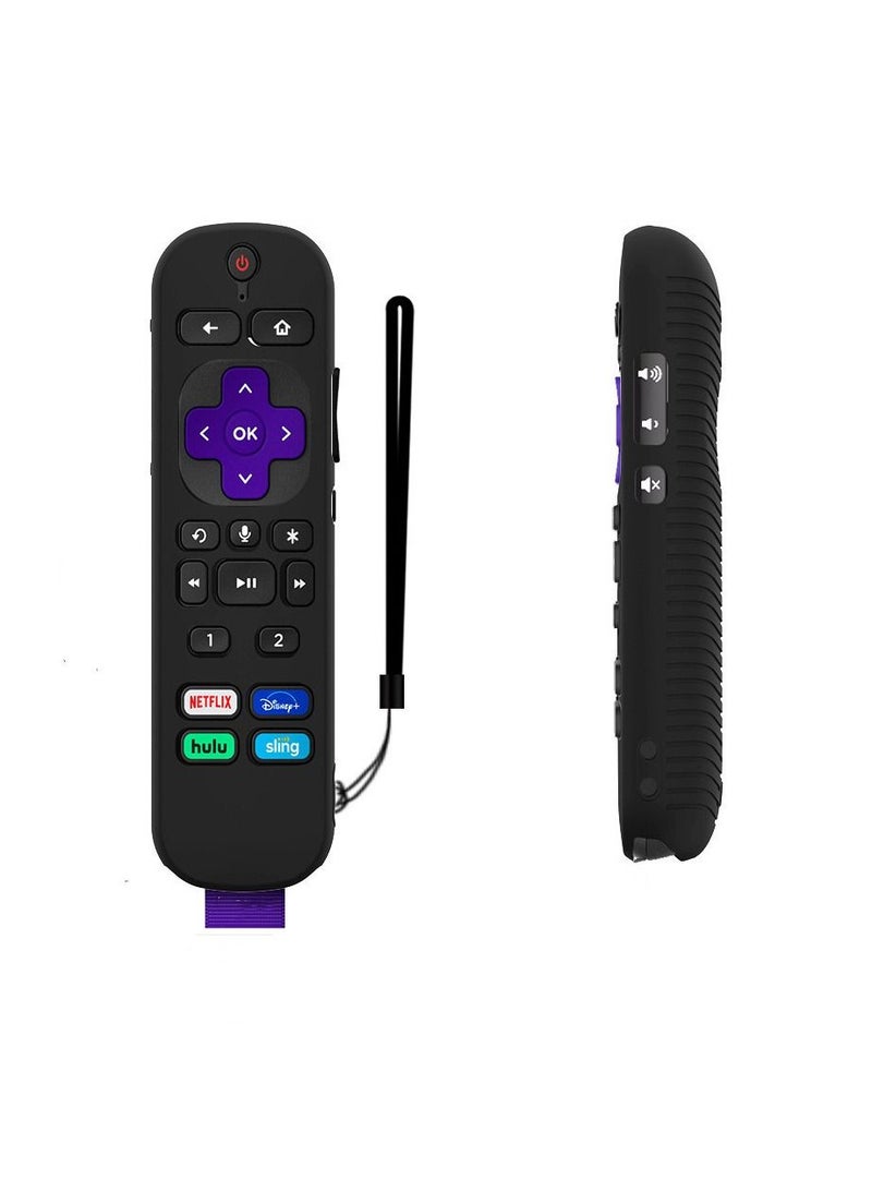 Remote Case Glow in The Dark Replacement for Roku Voice Control Pro 2021 Silicone Cover with Lanyard (Black) - Image 1