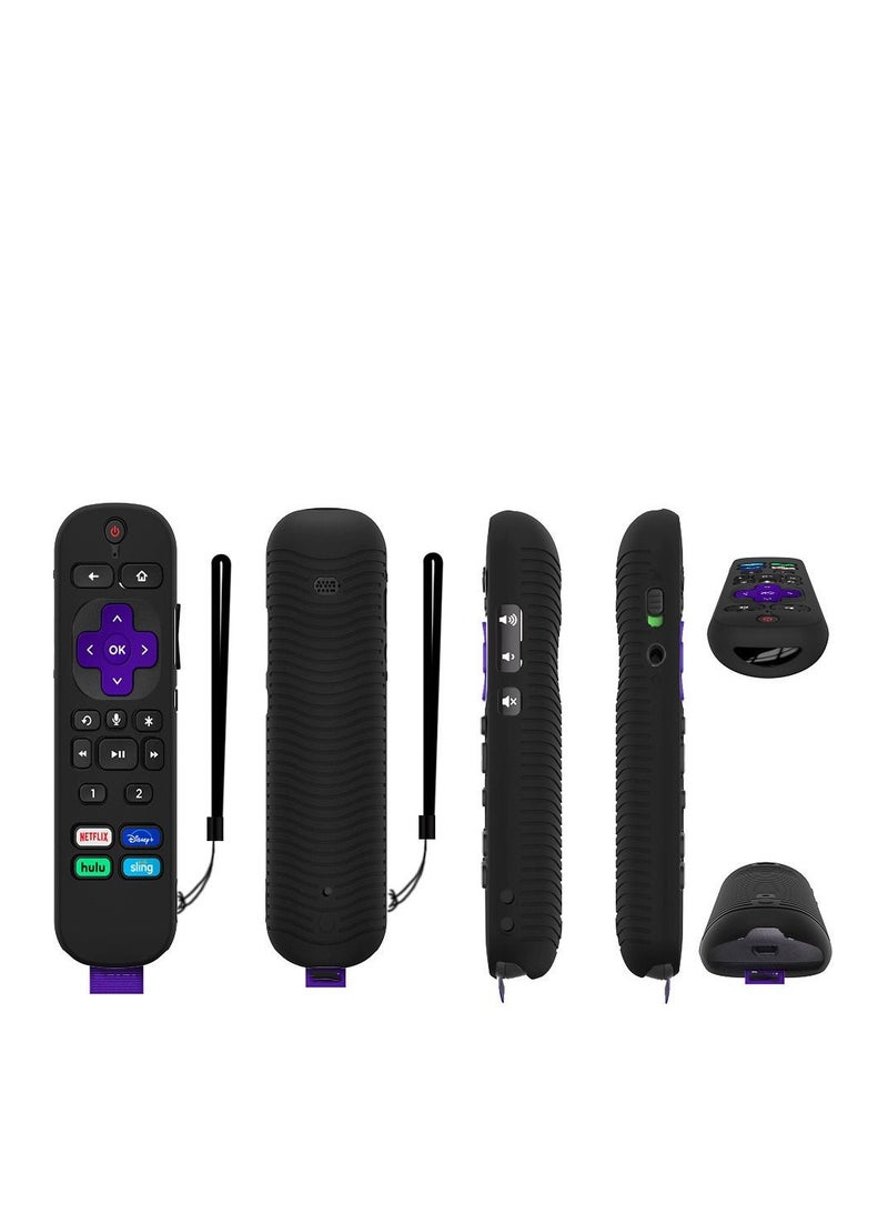 Remote Case Glow in The Dark Replacement for Roku Voice Control Pro 2021 Silicone Cover with Lanyard (Black) - Image 2