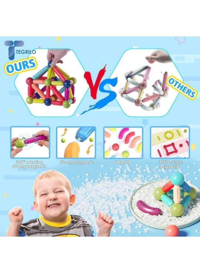 TEGRILO 100 PCS Magnetic Building Blocks Toy, Stacking Magnetic Stick Rods and Ball Toys, Educational Construction Puzzle for Kids  - Image 3
