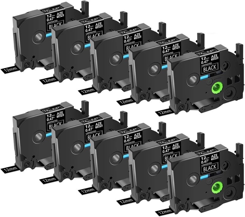 متوافق مع طابعات العلامات PT-H110 | شرائط علامات مغلفة بعرض 6-24 مم (5/10 عبوات) (تحل محل TZ/TZe-231/241) للتمييز بأحجام متعددة (10 عبوات باللون الأبيض على الأسود، عرض 9 مم) - Image 1