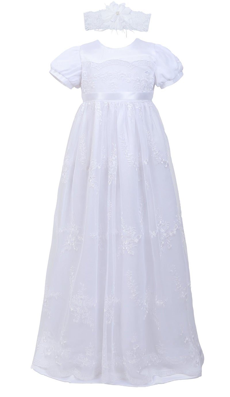 NIMBLE Baby Girls Newborn Christening Embroidered Gown Dress Outfit with Headband015M Newborn White