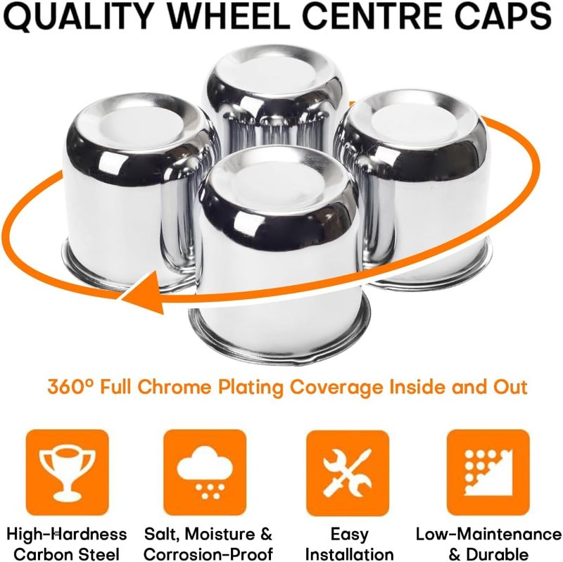 GTOWNWORKS 4Pcs 3.19 inch Wheel Center Caps Fit 3.19" Center Bore Truck Trailer RV SUV Wheels Rims, Carbon Steel Chrome Silver Push Through Hub Covers - Image 3