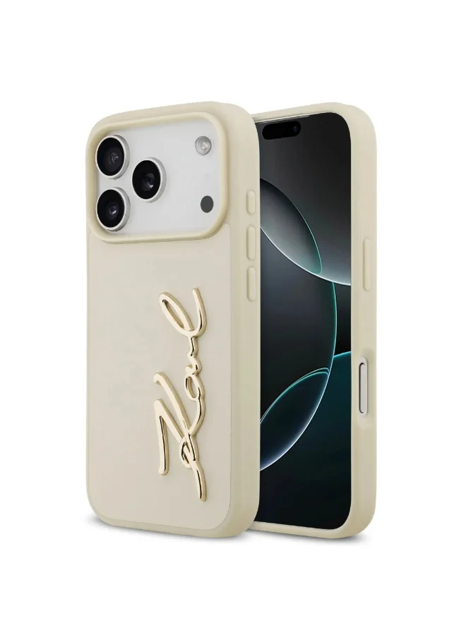 كارل لاغرفيلد جراب iPhone 17 Pro / غطاء خلفي من جلد البولي يوريثان مع شعار Karl Script وأزرار