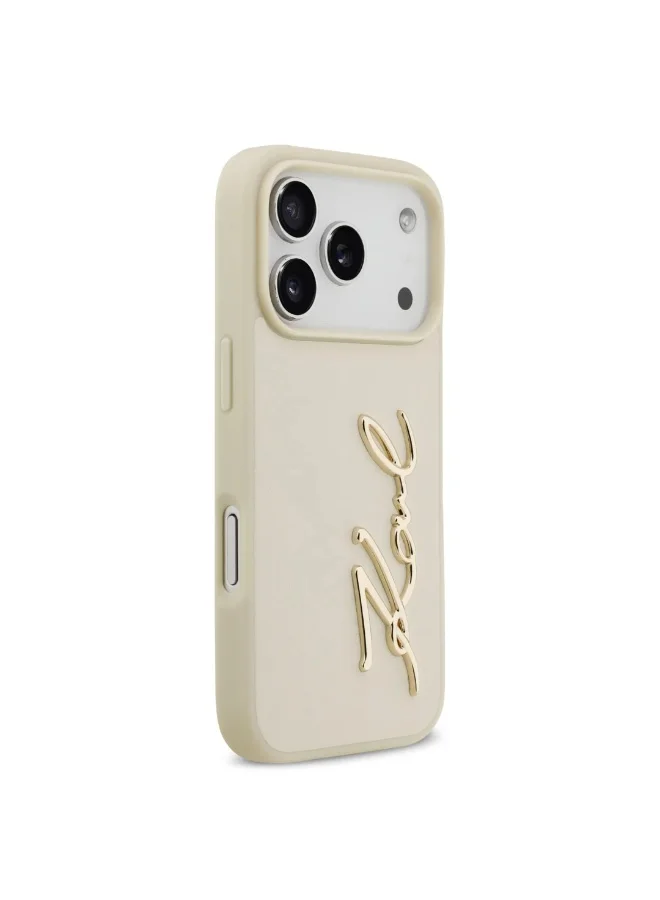 كارل لاغرفيلد جراب iPhone 17 Pro / غطاء خلفي من جلد البولي يوريثان مع شعار Karl Script وأزرار