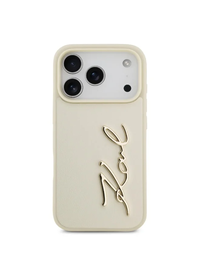 كارل لاغرفيلد جراب iPhone 17 Pro / غطاء خلفي من جلد البولي يوريثان مع شعار Karl Script وأزرار