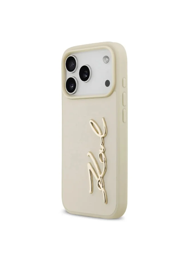 كارل لاغرفيلد جراب iPhone 17 Pro / غطاء خلفي من جلد البولي يوريثان مع شعار Karl Script وأزرار