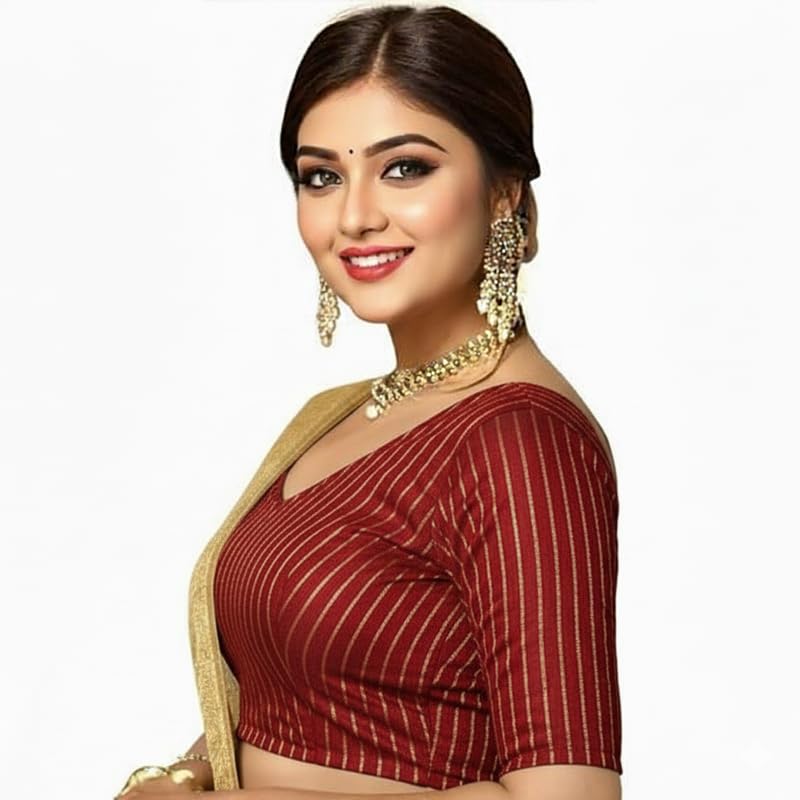Bhochi Stylish Latest Katori Design Golden Foil Printed Blouse Stretchable Readymade Saree Blouses for Women Trendy Blouse Special for Festival - Image 3
