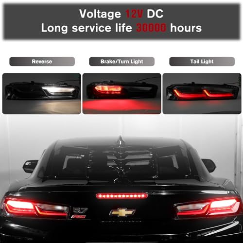 LitMiRaCle LED Smoked Tail Lights Compatible for Chevy Camaro 2016 2017 2018 With Turn Signal lights, Daytime Running Rear lamps Assembly Upgrade (Smoked Black) - Image 2