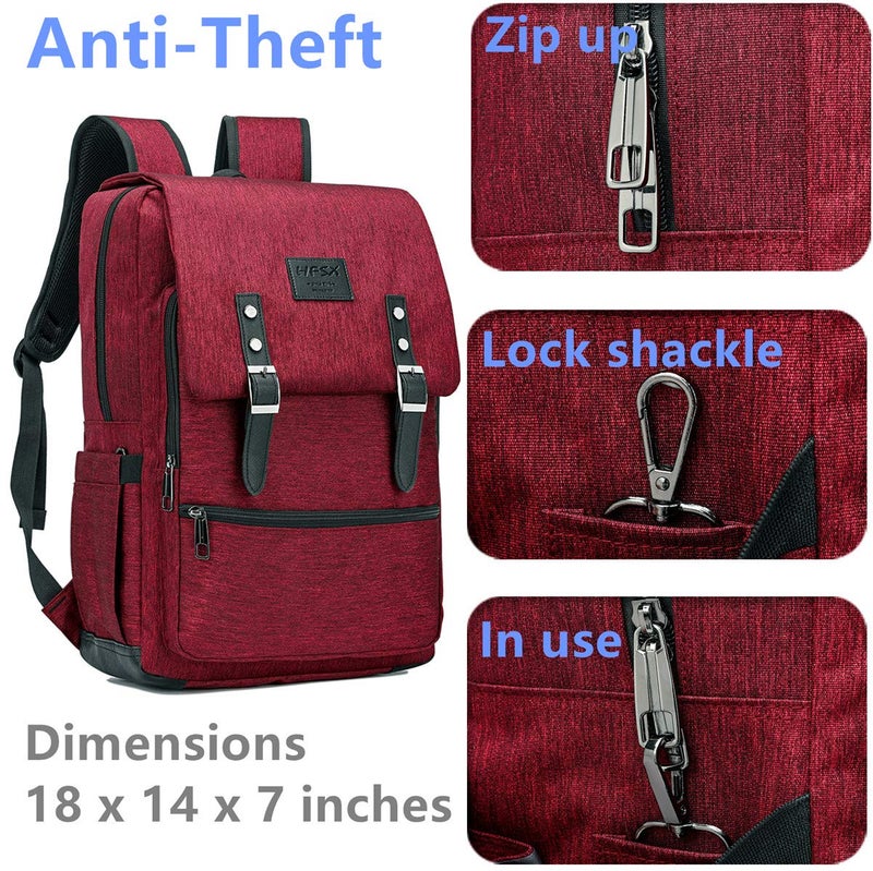HFSX Vintage Backpack Anti Theft Laptop Backpack Men Women Business Travel Computer Backpack College Bookbag Stylish Water Resistant Vintage Backpack with USB Port Fits 15.6 Inch Laptop - Image 4
