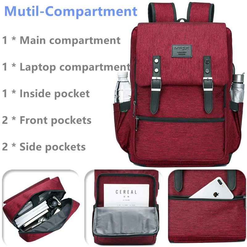 HFSX Vintage Backpack Anti Theft Laptop Backpack Men Women Business Travel Computer Backpack College Bookbag Stylish Water Resistant Vintage Backpack with USB Port Fits 15.6 Inch Laptop - Image 5