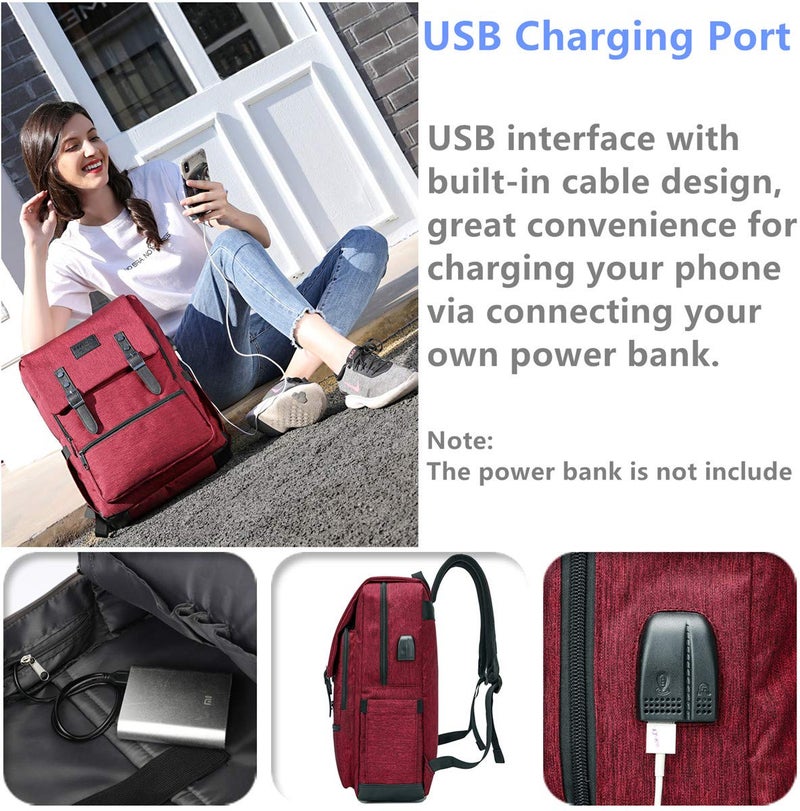HFSX Vintage Backpack Anti Theft Laptop Backpack Men Women Business Travel Computer Backpack College Bookbag Stylish Water Resistant Vintage Backpack with USB Port Fits 15.6 Inch Laptop - Image 2