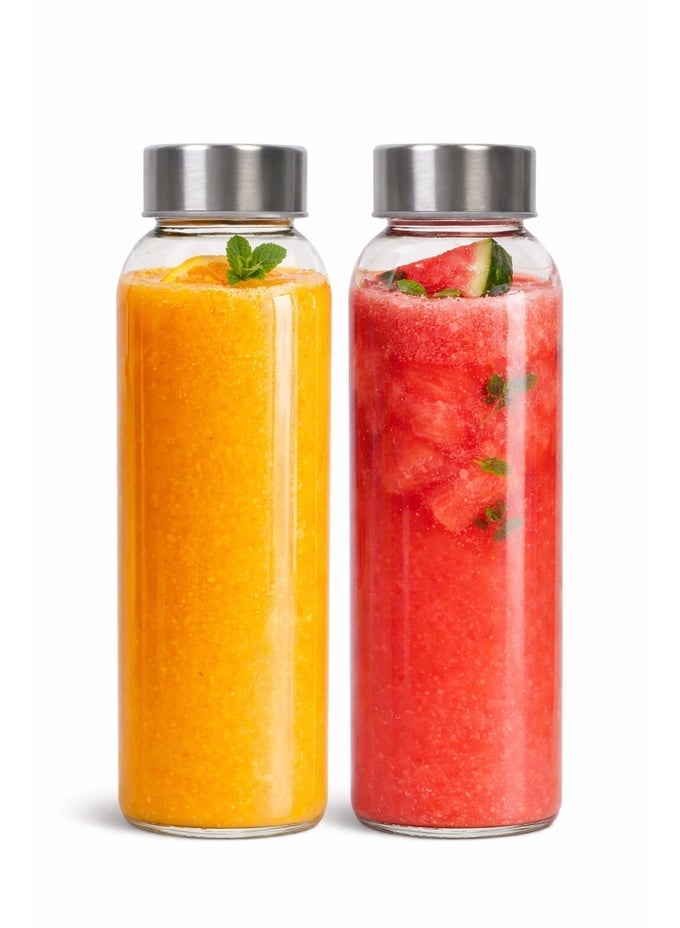 GLASS JUICE BOTTLES 500ML WITH STAINLESS STEEL LIDS  REUSABLE BOROSILICATE WATER BOTTLES FOR FRESH JUICE, SMOOTHIES, MILK, KOMBUCHA, INFUSED WATER  BPA-FREE EMPTY BOTTLES FOR TRAVEL (PACK OF 2)