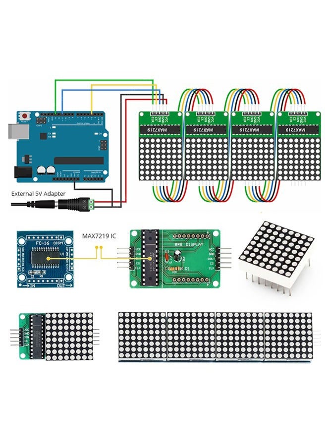 ALAMSCN وحدة مصفوفة النقاط MAX7219 عرض LED 8x8 لوحدات Arduino Raspberry Pi المتحكمات الدقيقة مع أسلاك 5 دبابيس حمراء (عبوة من 4) - Image 2