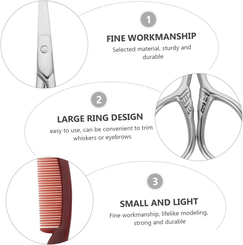 FOMIYES 6sets Beard Scissors with Comb Storage Bag Trimming Scissors for Facial Hair Nose Eyebrows Ear Hair Grooming - Image 2
