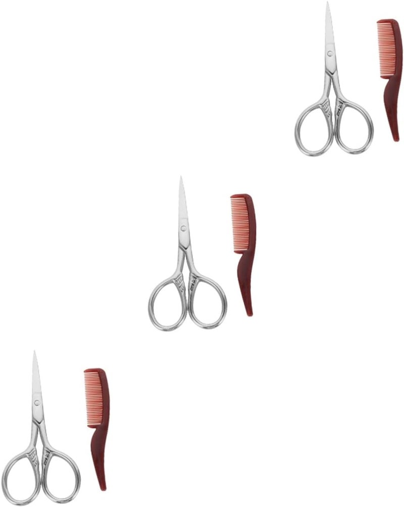 FOMIYES 6sets Beard Scissors with Comb Storage Bag Trimming Scissors for Facial Hair Nose Eyebrows Ear Hair Grooming - Image 1