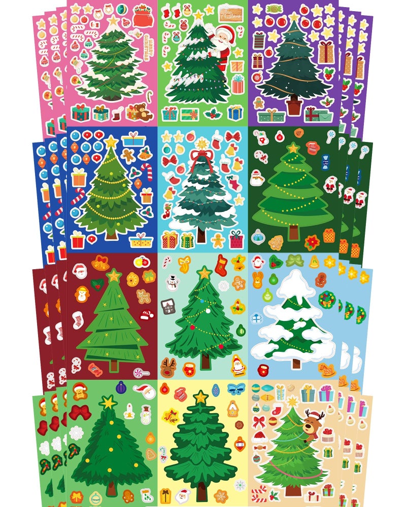 48 Sheets Christmas Tree Party Favors Stickers for Kids  Make Your Own Christmas Tree Stickers  Fun Christmas Games Activities Crafts Gifts