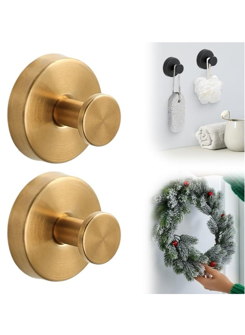 Loquat 2 Pack 2025 New Gold Suction Cup Hooks for Wreaths, Towels, No-Drill for Glass, Windows, Doors - Image 1