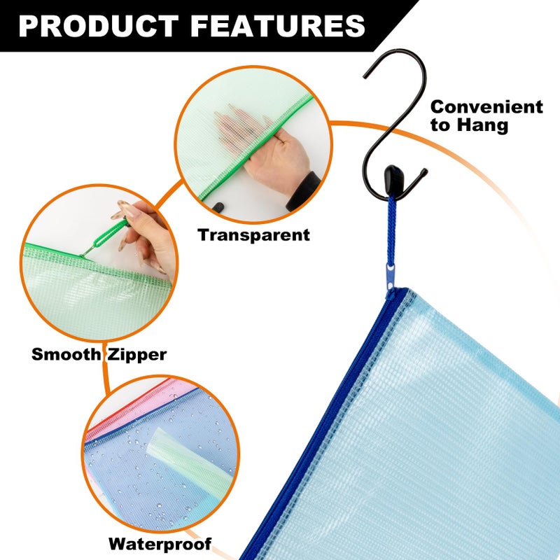 MAQIHAN Mesh Zipper Pouch Bags - 5 Pack Waterproof Zipper Bags 13.2 x 9.4 Inch Clear Mesh Storage Pouches Assorted Colors for Home, Office, School, Travel, Puzzles, Board Game, Cosmetic, Accessories - Image 5