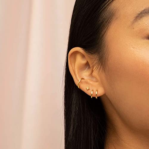 Obidos 14K Gold Plated Double Huggie Hoop Earrings for One Hole | Illusion Stud Earrings for Women - Image 3